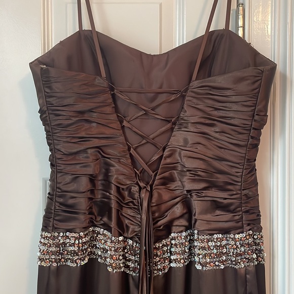 Kiss Kiss formal wear brown satin beaded, mermaid tail gown - Picture 4 of 7